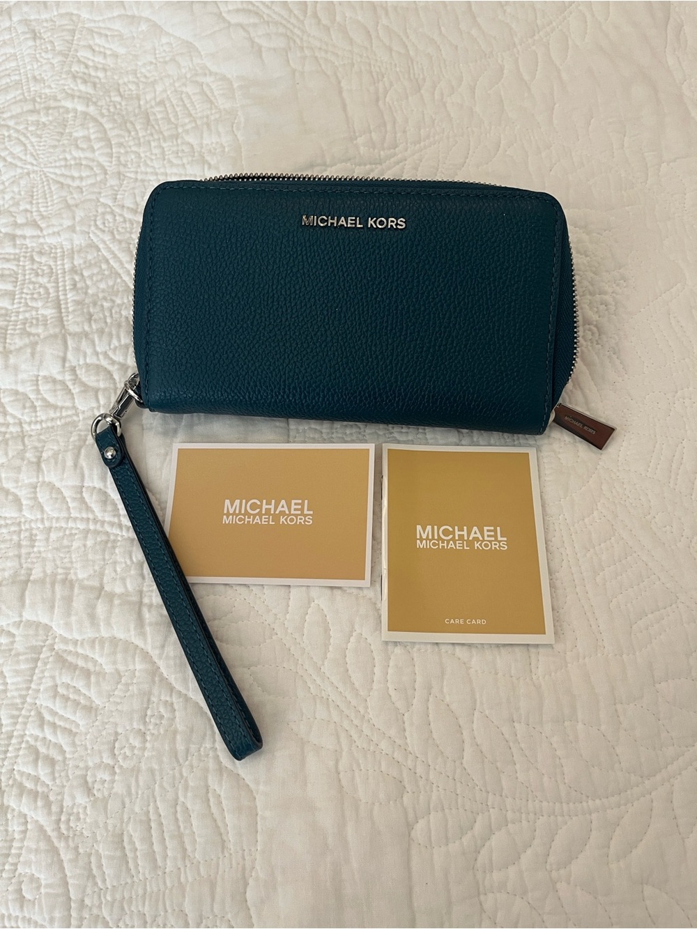 Michael Kors Teal Zip-Around Wristlet Wallet